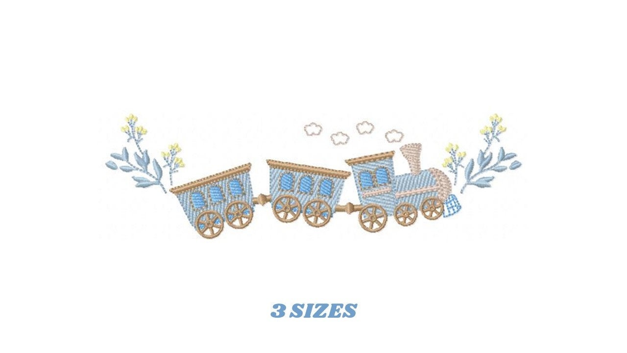 Train embroidery design - Train with wagons machine embroidery pattern - Baby boy file - Instant digital download pes jef dst