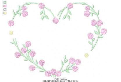 Heart with roses embroidery designs - Flower embroidery design machine embroidery pattern - Monogram Frame embroidery file - pes jef vip vp3