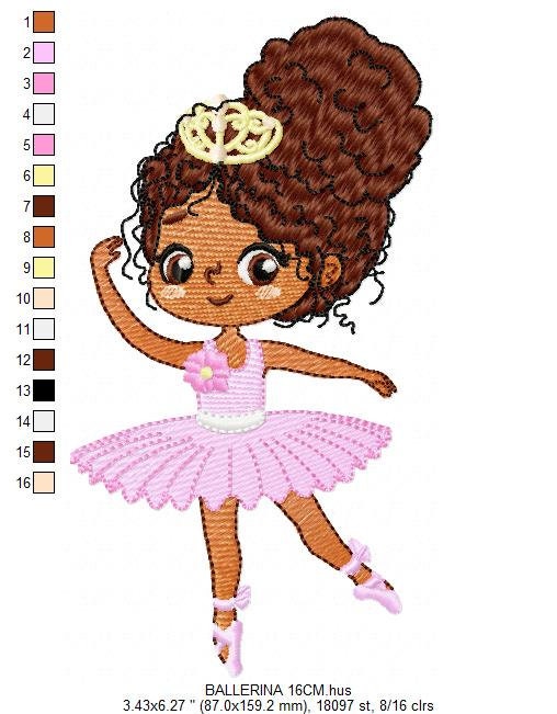 Curly hair Ballerina embroidery designs - Ballet embroidery design machine embroidery pattern - instant download - Baby girl embroidery file