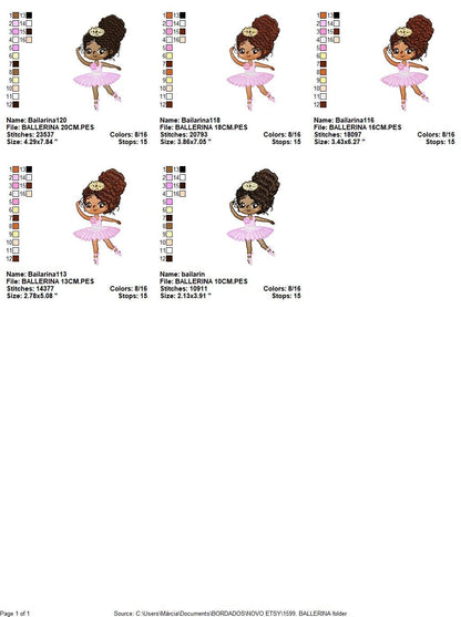 Curly hair Ballerina embroidery designs - Ballet embroidery design machine embroidery pattern - instant download - Baby girl embroidery file