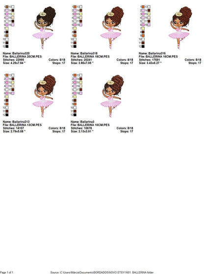 Black Ballerina embroidery designs - Ballet dancer embroidery design machine embroidery pattern - Long Curly hair girl - instant download
