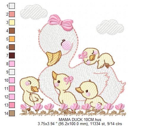 Mama Duck embroidery design - Baby girl embroidery designs machine embroidery pattern - animal embroidery file - duck flowers download