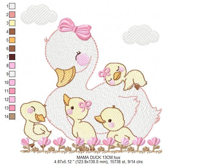 Mama Duck embroidery design - Baby girl embroidery designs machine embroidery pattern - animal embroidery file - duck flowers download