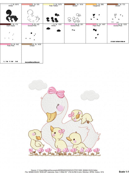 Mama Duck embroidery design - Baby girl embroidery designs machine embroidery pattern - animal embroidery file - duck flowers download