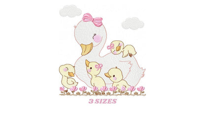 Mama Duck embroidery design - Baby girl embroidery designs machine embroidery pattern - animal embroidery file - duck flowers download