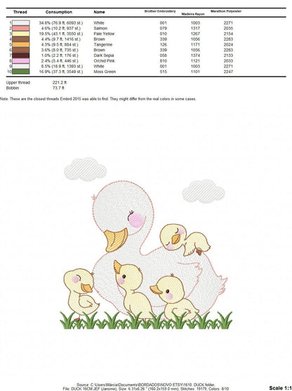 Ducks with grass embroidery design - Duck mama with babies machine embroidery pattern - animal family file - Instant digital download pes