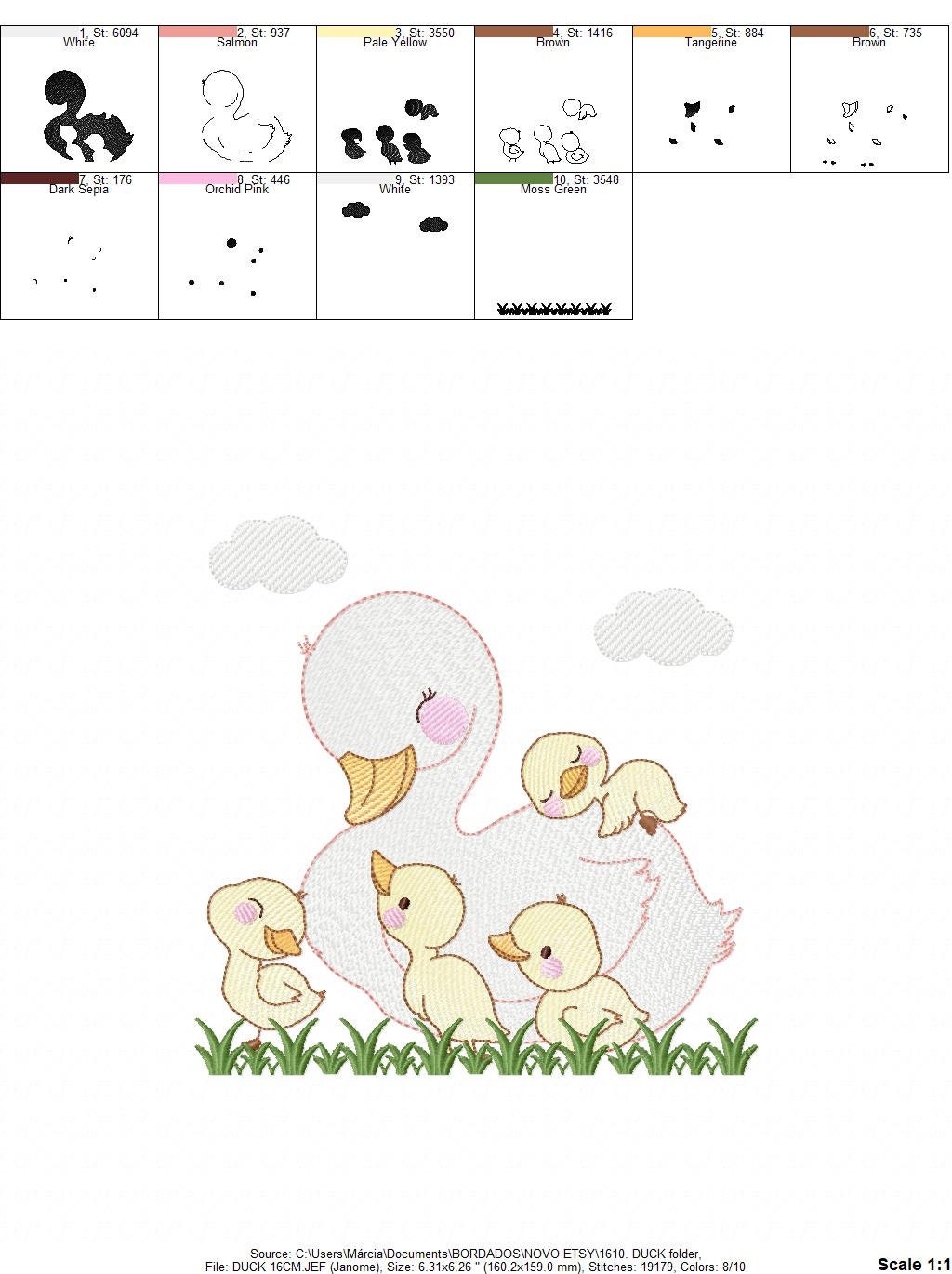 Ducks with grass embroidery design - Duck mama with babies machine embroidery pattern - animal family file - Instant digital download pes