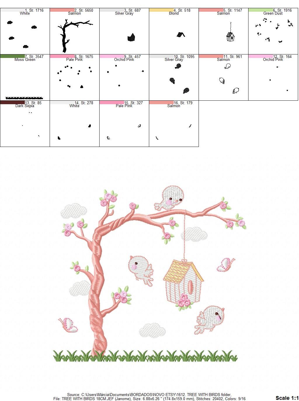 Bird embroidery designs - Bird House machine embroidery pattern - Baby girl embroidery file - Birds with tree - Instant download pes jef dst