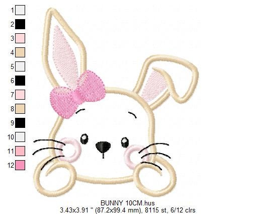 Bunny face with lace embroidery design - Rabbit applique machine embroidery pattern - Baby girl file - Instant digital download pes jef dst