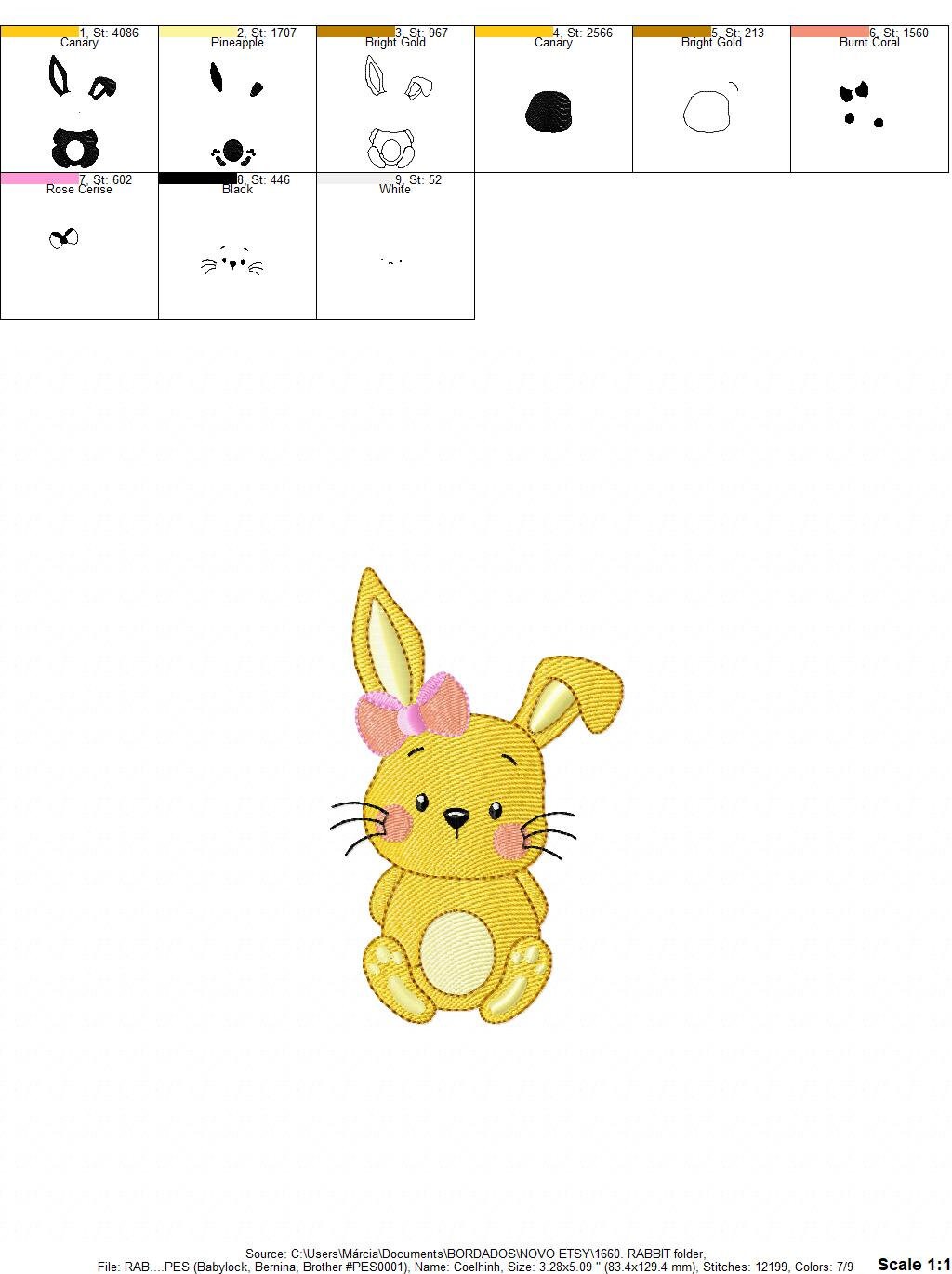 Bunny embroidery design - Rabbit embroidery designs machine embroidery pattern - Baby girl embroidery file - jef pes dst hus vip vp3 Easter Marcia Embroidery
