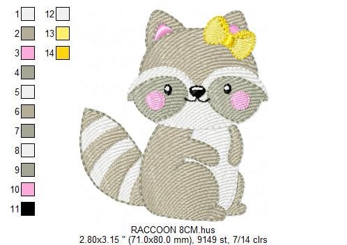 Female Raccoon with lace embroidery designs - Woodland Animal Girl embroidery design machine embroidery pattern -  instant download pes jef Marcia Embroidery