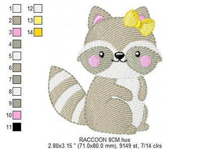 Female Raccoon with lace embroidery designs - Woodland Animal Girl embroidery design machine embroidery pattern -  instant download pes jef Marcia Embroidery