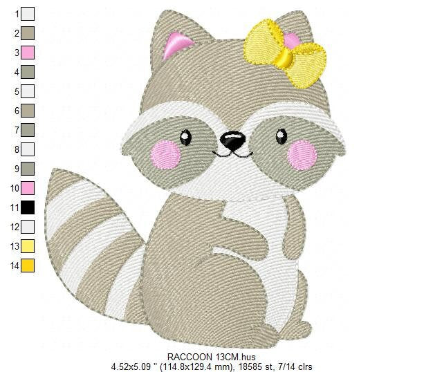 Female Raccoon with lace embroidery designs - Woodland Animal Girl embroidery design machine embroidery pattern -  instant download pes jef Marcia Embroidery