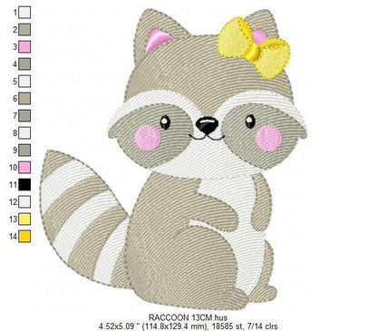 Female Raccoon with lace embroidery designs - Woodland Animal Girl embroidery design machine embroidery pattern -  instant download pes jef Marcia Embroidery