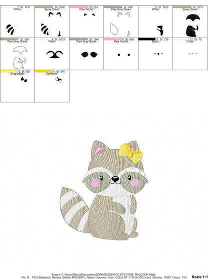 Female Raccoon with lace embroidery designs - Woodland Animal Girl embroidery design machine embroidery pattern -  instant download pes jef Marcia Embroidery