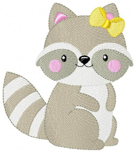 Female Raccoon with lace embroidery designs - Woodland Animal Girl embroidery design machine embroidery pattern -  instant download pes jef Marcia Embroidery
