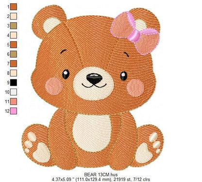 Bear embroidery designs - Female Teddy embroidery design machine embroidery pattern - Baby Boy embroidery file - instant download pes jef Marcia Embroidery