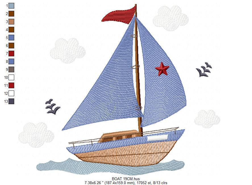 Boat embroidery designs - Sailboat embroidery design machine embroidery pattern - Nautical file instant download - Boat applique design boy Marcia Embroidery
