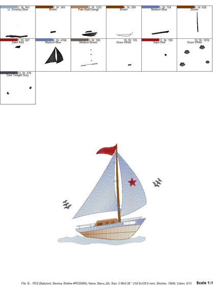 Boat embroidery designs - Sailboat embroidery design machine embroidery pattern - Nautical file instant download - Boat applique design boy Marcia Embroidery