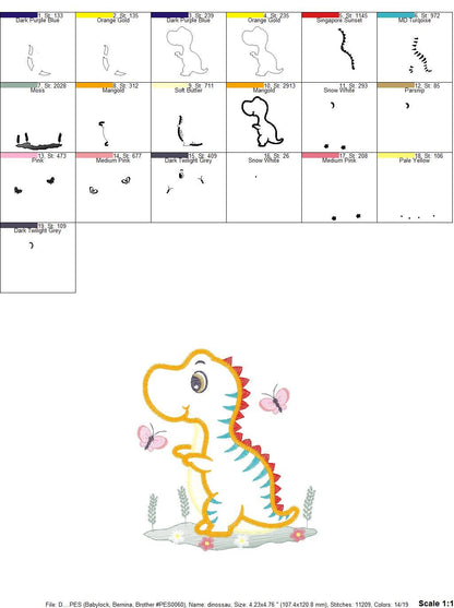Dinosaur embroidery designs - Dino embroidery design machine embroidery pattern - instant download - Baby boy embroidery file T rex Applique
