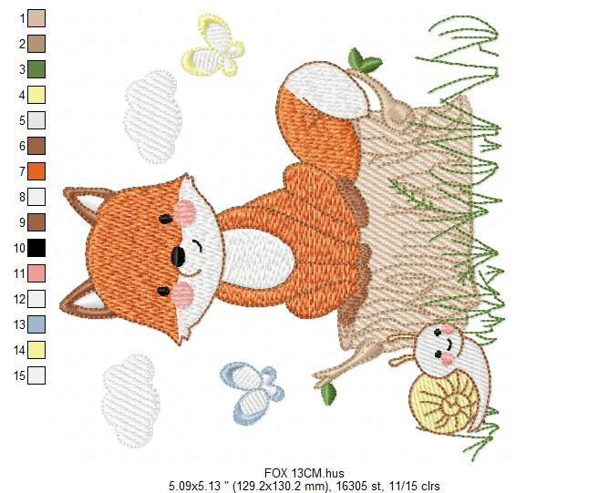Fox embroidery designs - Red Fox embroidery design machine embroidery pattern - Animal embroidery file - Snail baby boy design pes jef vp3