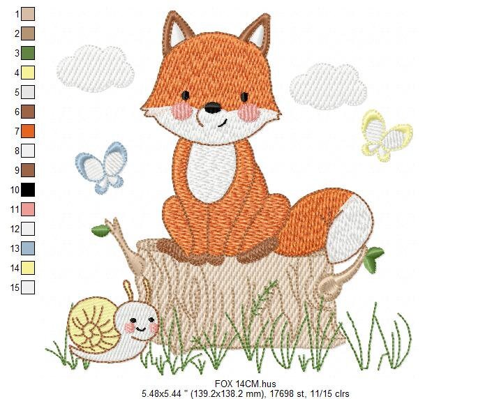 Fox embroidery designs - Red Fox embroidery design machine embroidery pattern - Animal embroidery file - Snail baby boy design pes jef vp3