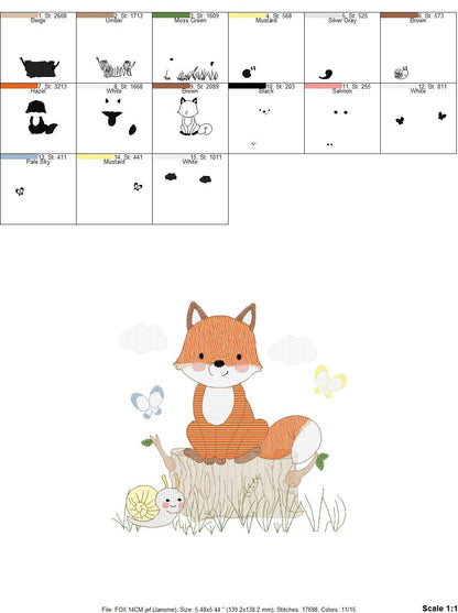 Fox embroidery designs - Red Fox embroidery design machine embroidery pattern - Animal embroidery file - Snail baby boy design pes jef vp3