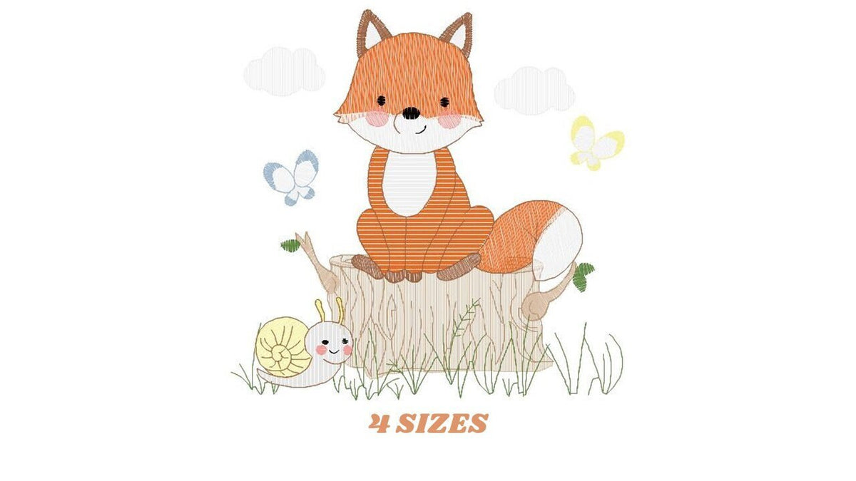 Fox embroidery designs - Red Fox embroidery design machine embroidery pattern - Animal embroidery file - Snail baby boy design pes jef vp3