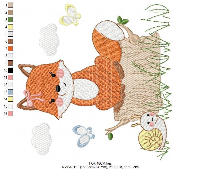 Fox embroidery designs - Red Fox embroidery design machine embroidery pattern - Animal embroidery file - Snail baby girldesign pes jef vp3 Marcia Embroidery