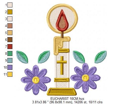 Holy candle embroidery designs - Communion Eucharist machine embroidery pattern - Religious Catholic file - Instant digital download pes jef