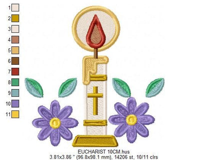 Holy candle embroidery designs - Communion Eucharist machine embroidery pattern - Religious Catholic file - Instant digital download pes jef