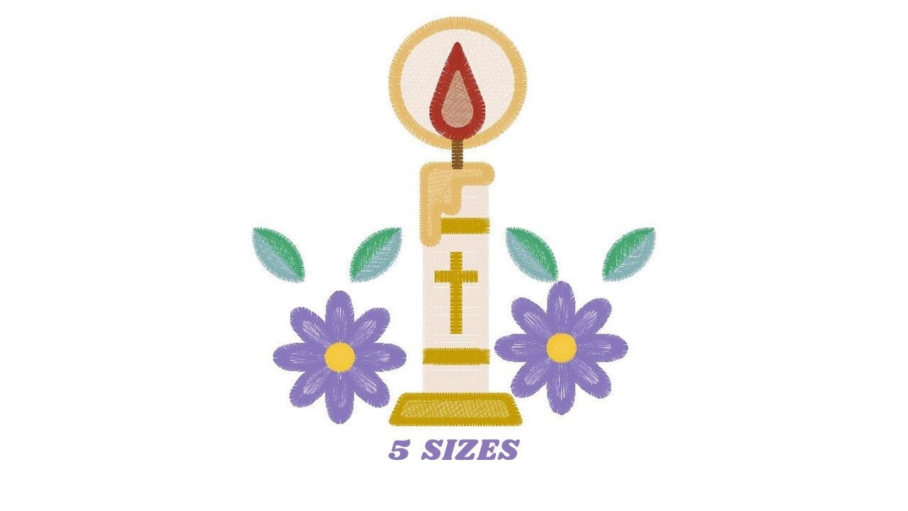 Holy candle embroidery designs - Communion Eucharist machine embroidery pattern - Religious Catholic file - Instant digital download pes jef