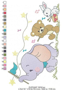 Animal band embroidery designs - Musical animals embroidery design machine embroidery pattern -  Elephant embroidery file - Bear and Rabbit