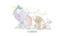 Load image into Gallery viewer, Animal band embroidery designs - Musical animals embroidery design machine embroidery pattern -  Elephant embroidery file - Bear and Rabbit
