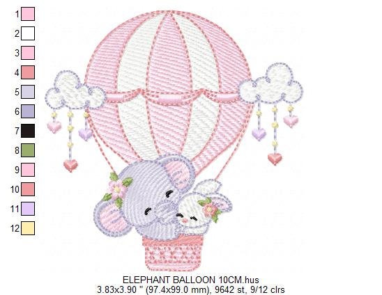Elephant embroidery designs - Hot air balloon embroidery design machine embroidery pattern - Safari embroidery file - instant download pes