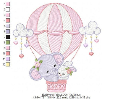 Elephant embroidery designs - Hot air balloon embroidery design machine embroidery pattern - Safari embroidery file - instant download pes