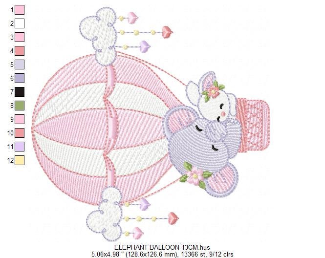 Elephant embroidery designs - Hot air balloon embroidery design machine embroidery pattern - Safari embroidery file - instant download pes
