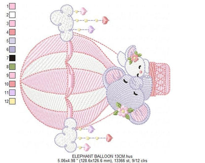 Elephant embroidery designs - Hot air balloon embroidery design machine embroidery pattern - Safari embroidery file - instant download pes