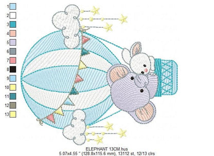 Elephant embroidery designs - Hot air balloon embroidery design machine embroidery pattern - Safari embroidery file - lnstant download pes