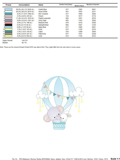 Elephant embroidery designs - Hot air balloon embroidery design machine embroidery pattern - Safari embroidery file - lnstant download pes