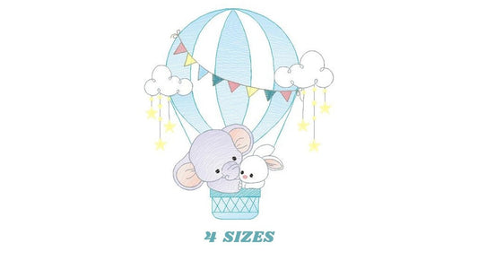 Elephant embroidery designs - Hot air balloon embroidery design machine embroidery pattern - Safari embroidery file - lnstant download pes