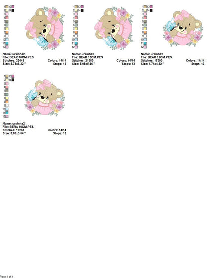 Female Bear embroidery designs - Baby girl embroidery design machine embroidery pattern - Bear with butterfly embroidery file - digital file