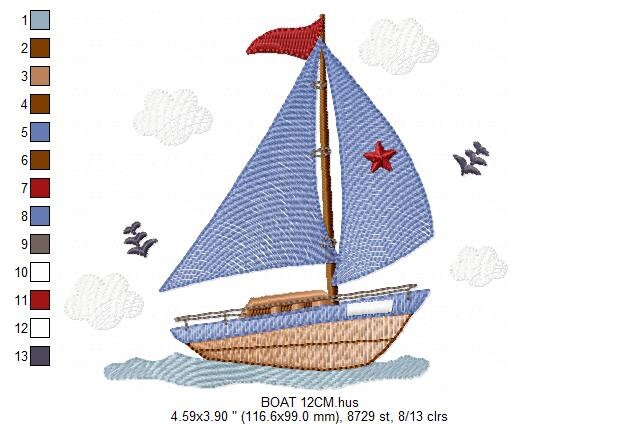 Boat embroidery designs - Sailboat embroidery design machine embroidery pattern - Nautical file instant download - Boat applique design boy Marcia Embroidery