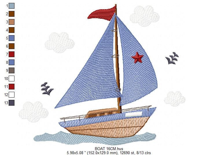 Boat embroidery designs - Sailboat embroidery design machine embroidery pattern - Nautical file instant download - Boat applique design boy Marcia Embroidery