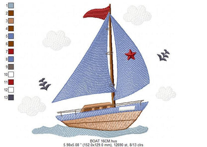 Boat embroidery designs - Sailboat embroidery design machine embroidery pattern - Nautical file instant download - Boat applique design boy