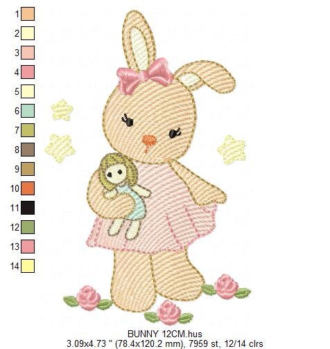 Bunny embroidery design - Rabbit embroidery designs machine embroidery pattern - Baby girl embroidery file - Animal embroidery pes jef hus Marcia Embroidery