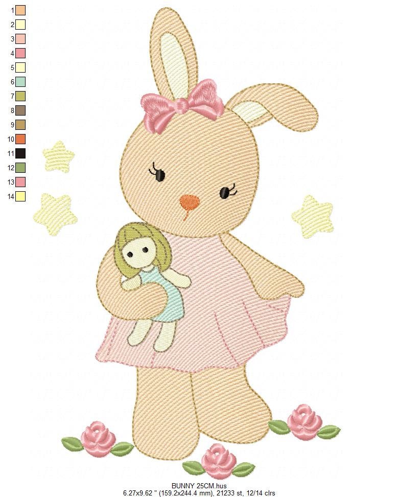 Bunny embroidery design - Rabbit embroidery designs machine embroidery pattern - Baby girl embroidery file - Animal embroidery pes jef hus Marcia Embroidery