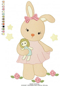 Bunny embroidery design - Rabbit embroidery designs machine embroidery pattern - Baby girl embroidery file - Animal embroidery pes jef hus