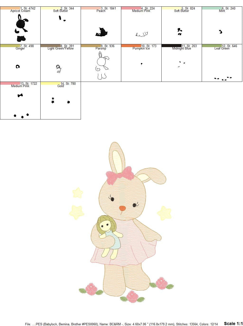 Bunny embroidery design - Rabbit embroidery designs machine embroidery pattern - Baby girl embroidery file - Animal embroidery pes jef hus Marcia Embroidery