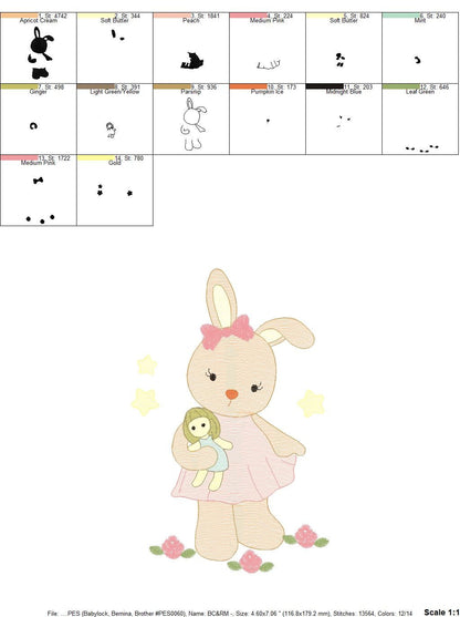 Bunny embroidery design - Rabbit embroidery designs machine embroidery pattern - Baby girl embroidery file - Animal embroidery pes jef hus Marcia Embroidery
